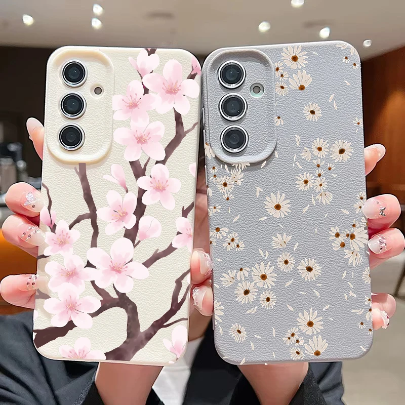 Flower Leather PU Silicone Phone Case For Samsung Galaxy S24 Ultra S23 S21 S20 FE S22 Plus Note 20 Ultra A05 A05S A04 A04E Cover