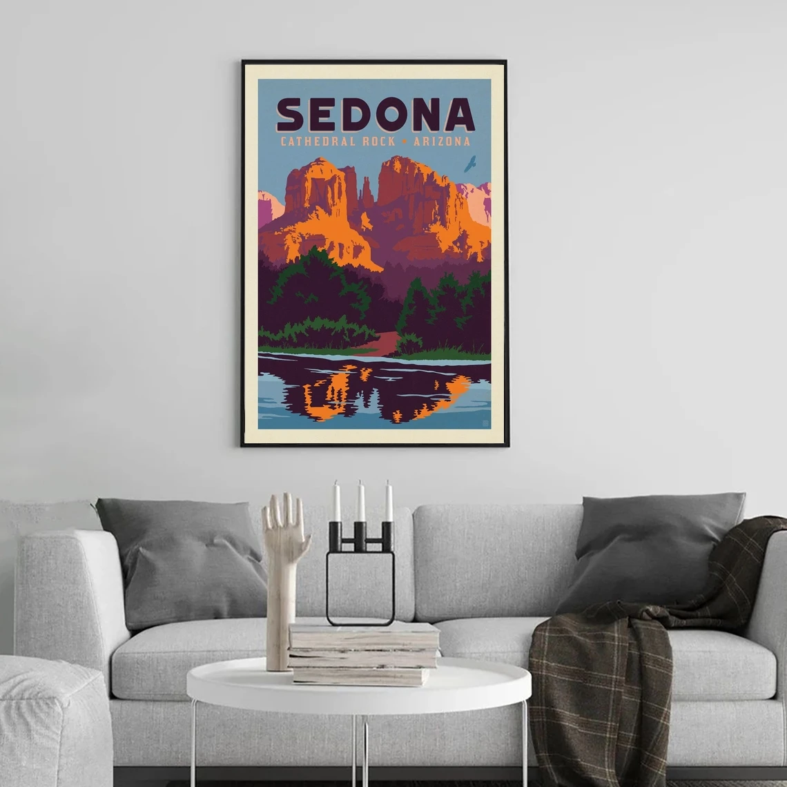 Sedona AZ Travel Poster, Cathedral Rock Vintage Art Print, Travel Gifts For Dad, Home Office Wall Art Print Decor, Souvenir #1