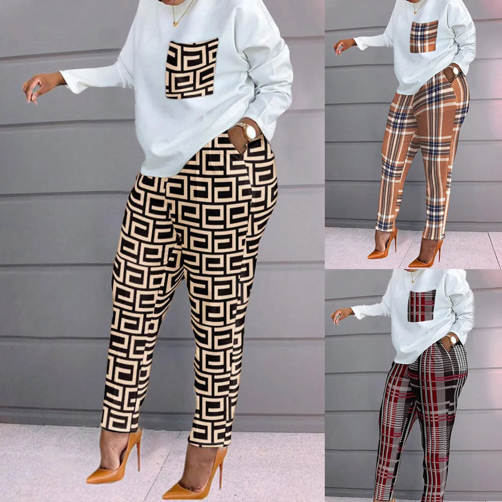 

Loose Casual Printed Long Sve Women's Set New Faion plus Size Comfortable Leisure Outfit Spring Season Polyester Material