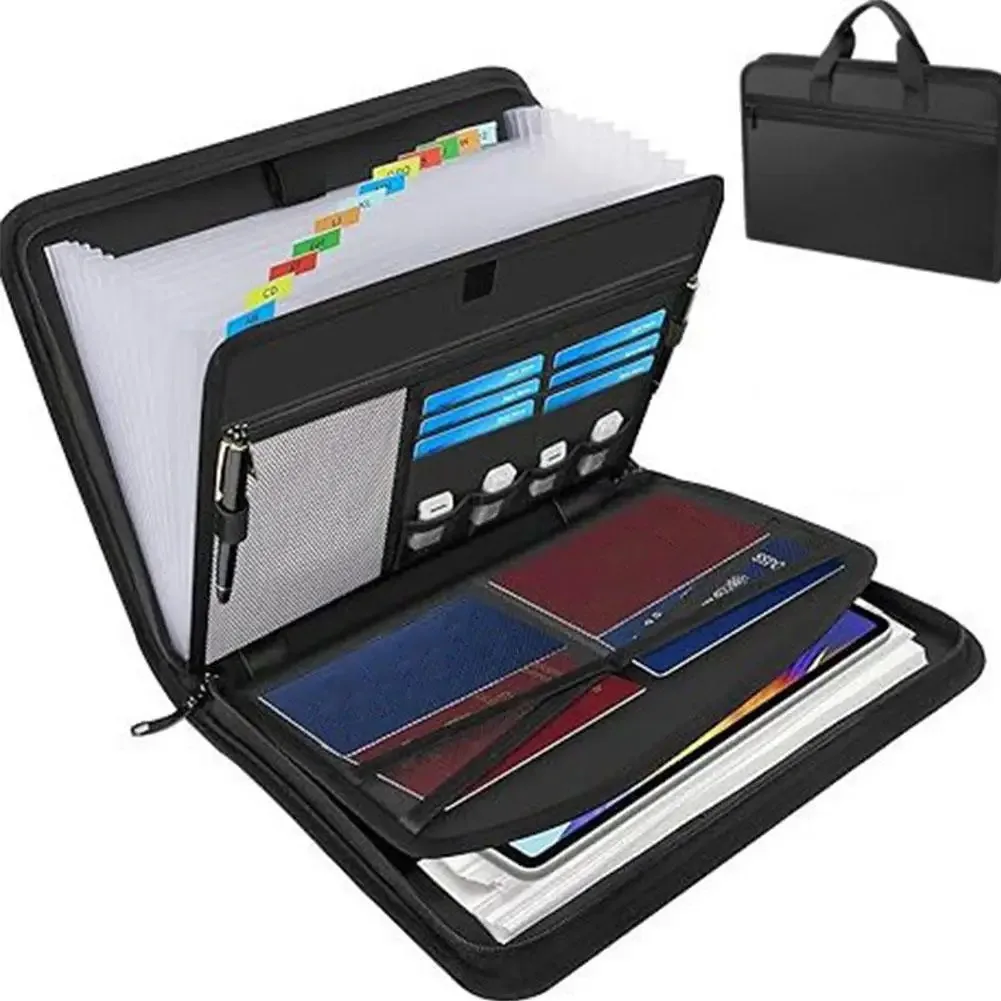 

A4 Zipper File Bag Waterproof Fireproof Document Bag Foldable Accordion File Pouch Large Capacity Document Storage Bag