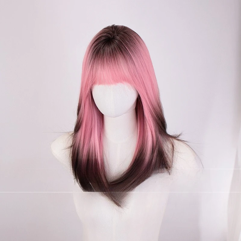 

Женский парик на каждый день, средние длинные прямые волосы, натуральный корейский реалистичный челка Ци, полный головной убор