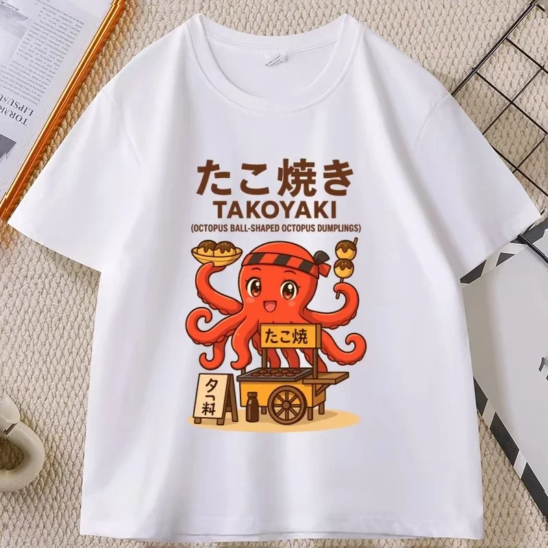 Takoyaki Graphic Tee Men Kids Osaka Street Food T-Shirt Japanese Style Octopus Graphic T Shirts Cotton Short Sleeve Clothes