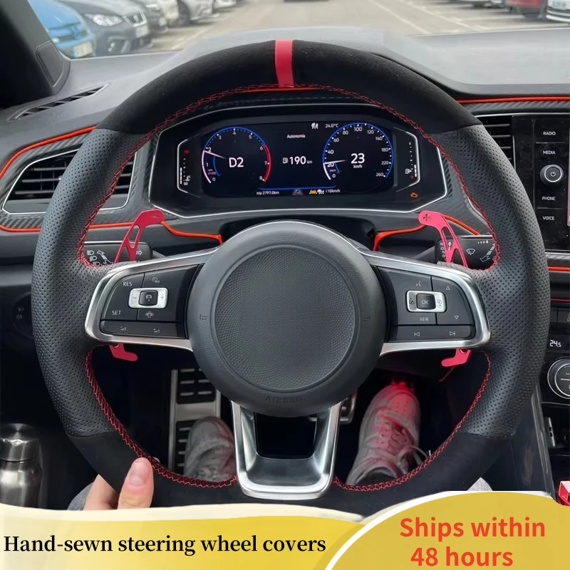 

Car Steering Wheel Cover For Volkswagen Golf 7 MK7 GTI R VW Polo Scirocco 2015 2016 Customized Suede Leather DIY Steering Wheel
