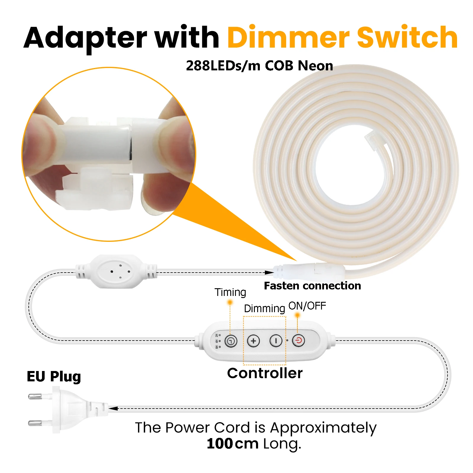 Afbeelding 4: 220V dimbaar COB LED-neonstriplicht met dimmer / timer EU-stekker 288 LEDs / M waterdicht led-lint wit rood ijsblauw groen roze