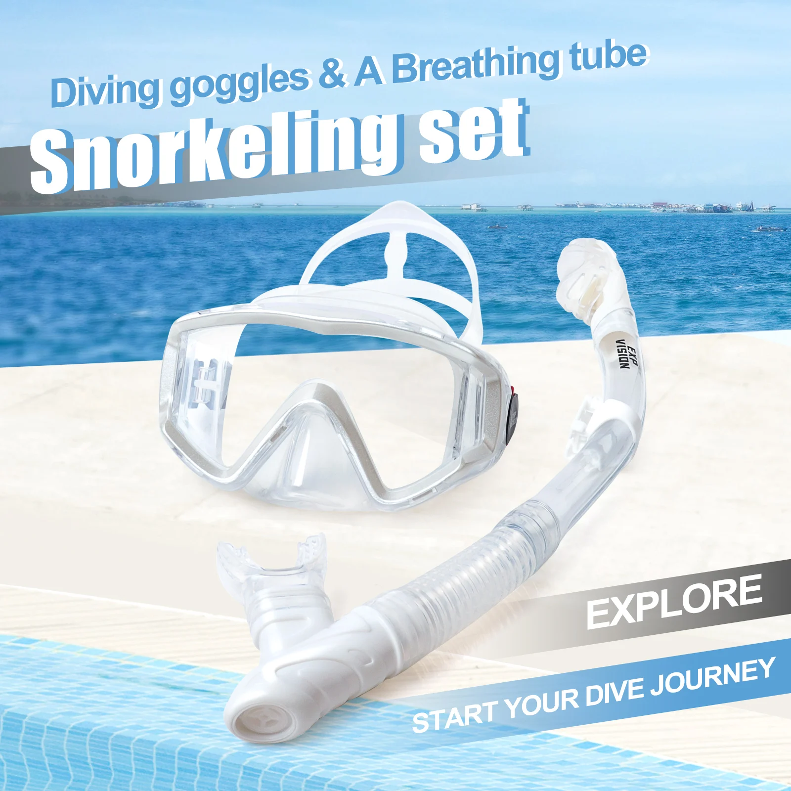 

Professional Adult Snorkel Set, Waterproof Anti-Fog Diving Mask with Snorkel, Panoramic Training Diving Kit with PC Lens