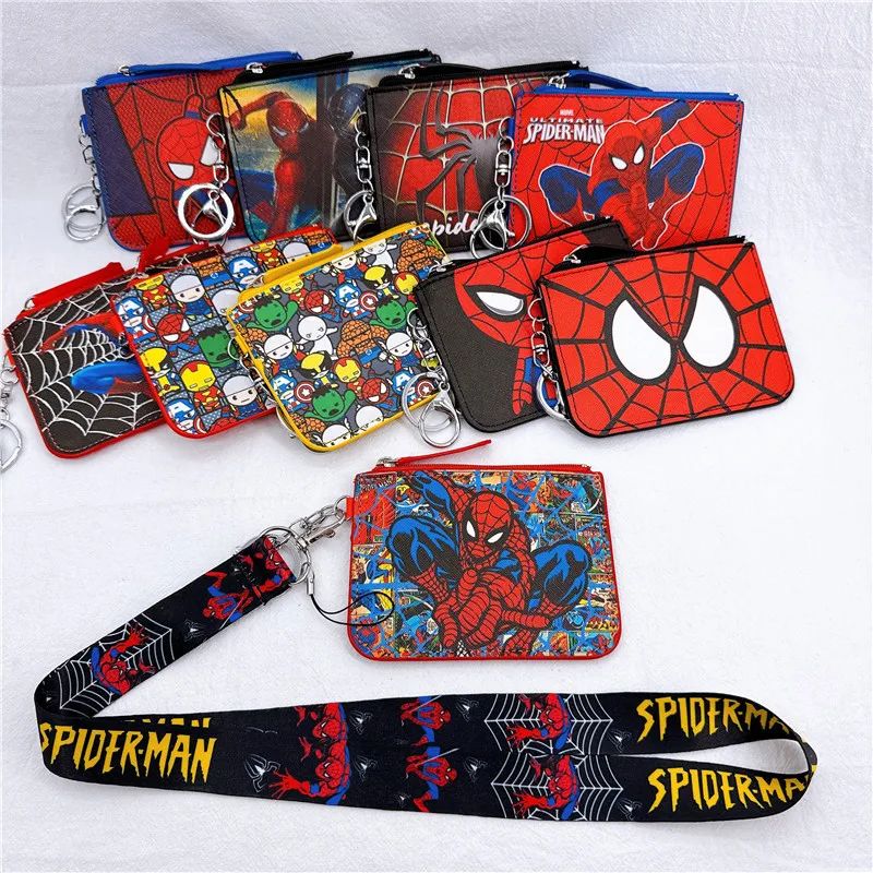 Monederos de Marvel, Juego de Tarjetas de Spider-Man, Monedero con Cordón, Porta Credencial con Llavero, Monedero Bonito para Niños