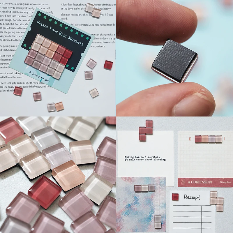 Pink Color Series Transparent Glass Mosaic Magnets 1x1cm Mini Fridge Magnets 20 Pcs Seat Refrigerator Magnet Pastel Tile Craft