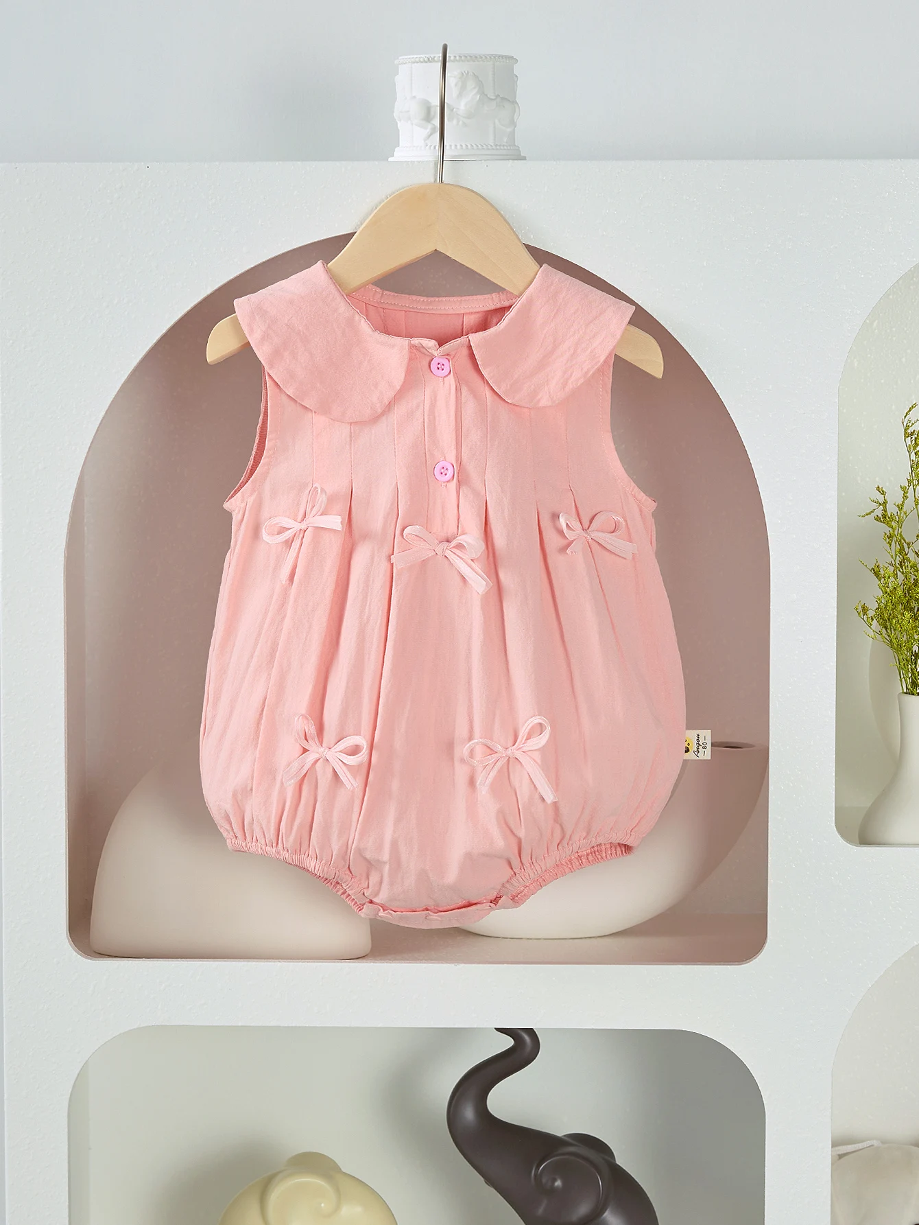 

Summer girl sleeveless lapel triangle onesie bow cute ha dress crawl suit