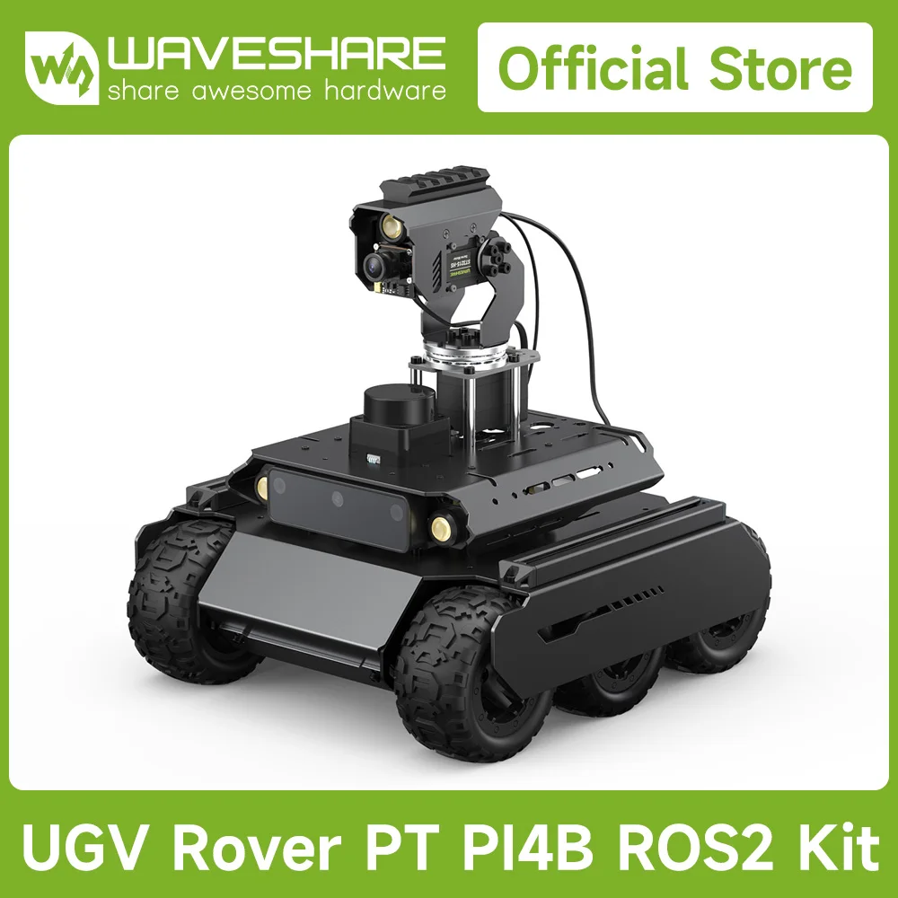 Zestaw UGV Rover PT PI4B ROS2 Waveshare Open-source 6-kółowy 4WD Robot AI z podwójnymi kontrolerami, kompatybilny z Raspberry Pi 4B 5