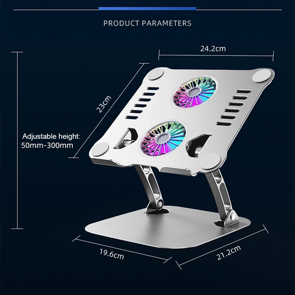 حامل تبريد للكمبيوتر المحمول المكتبي قابل للطي بارتفاع قابل للتعديل مع حامل كمبيوتر مروحتين للتبريد مضاد للانزلاق لأجهزة الكمبيوتر المحمولة حتى 15.6 بوصة