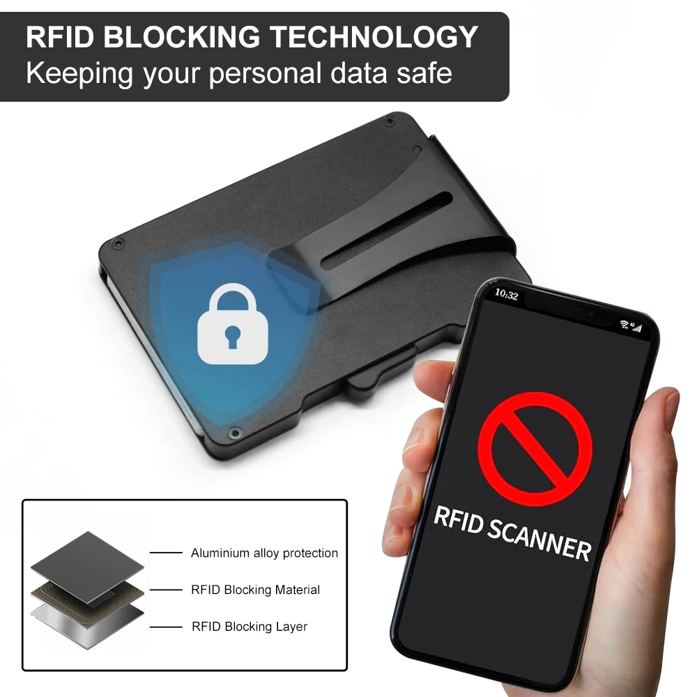 Geldbörse für Herren, Pop-Up RFID-blockierender Aluminium-Kreditkartenhalter | Fasst 9-13 Karten, integrierter Geldclip & Ausweisfenster – Detail 3