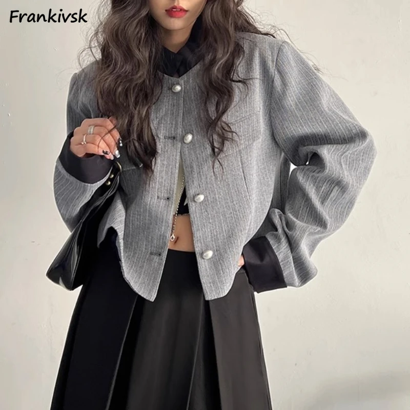 Spliced Jackets Women Loose Advanced Korean Preppy Style Minimalist Hipster Spring Autumn Formal Aesthetic Simple Sweet Retro