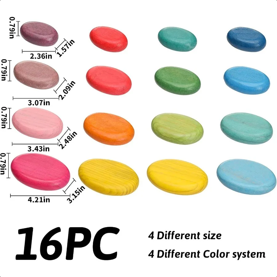 Ouf 16 peças extragrandes de classificação de madeira, galhos de empilhamento, brinquedos montori seguros para 13 anos de idade, blocos de madeira rf para crianças, 13 estilos suaves