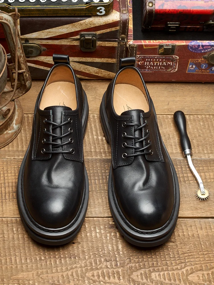 

Мужские кожаные повседневные рабочие ботинки Весна 2025: Модные, дышащие, на шнуровке, с круглым носком, на низком каблуке, с резиновой подошвой