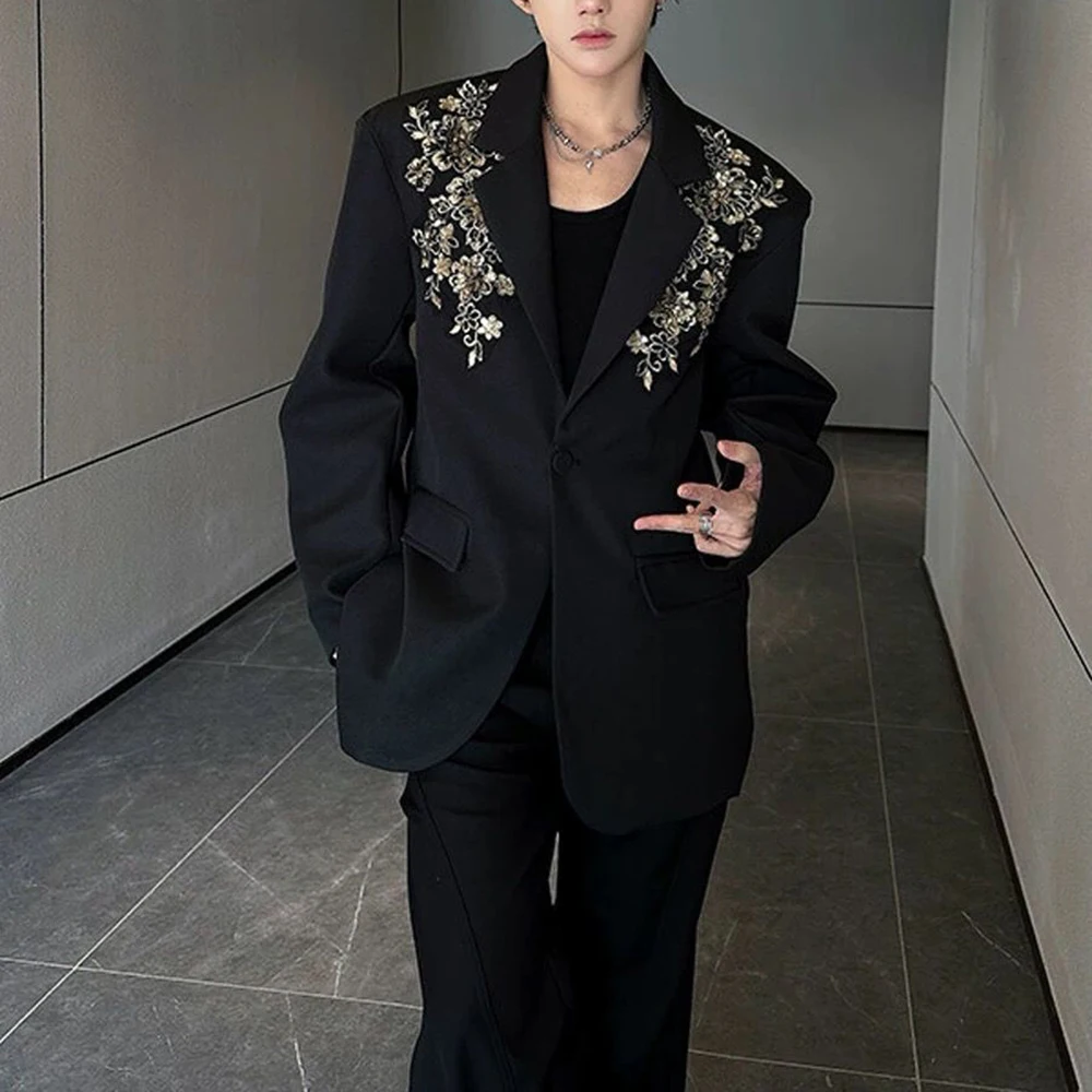 Mens Embroidered  Casual Suit Jacket Autumn Streetwear Fashion Nightclub Business Elegant Stage Performance Niche Niche Top 2026