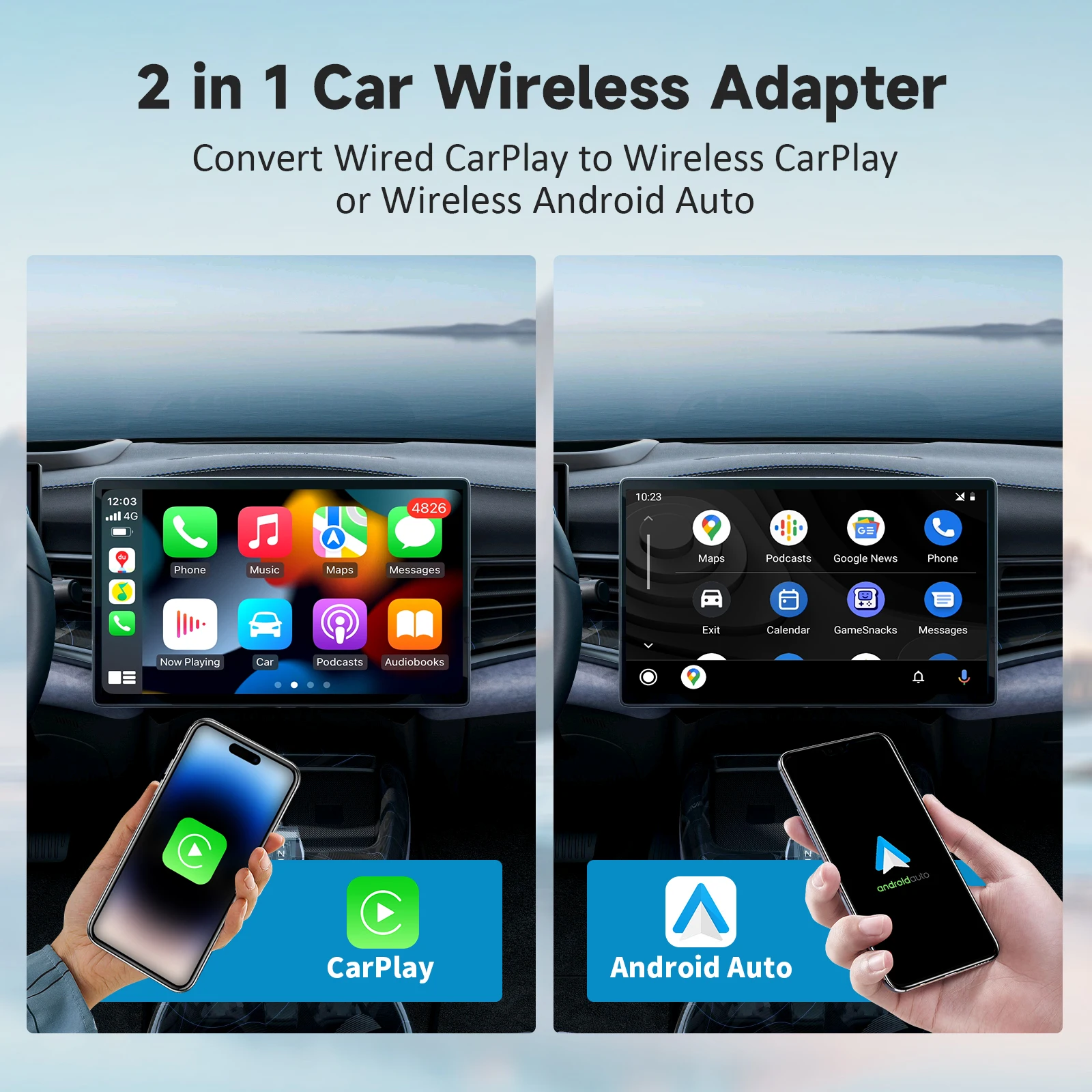 Mini Wireless Carplay Adapter Android Auto Wired To Wireless 2 in 1 Smart AI Box Car OEM for Benz Audi Mazda Kia Toyota VW