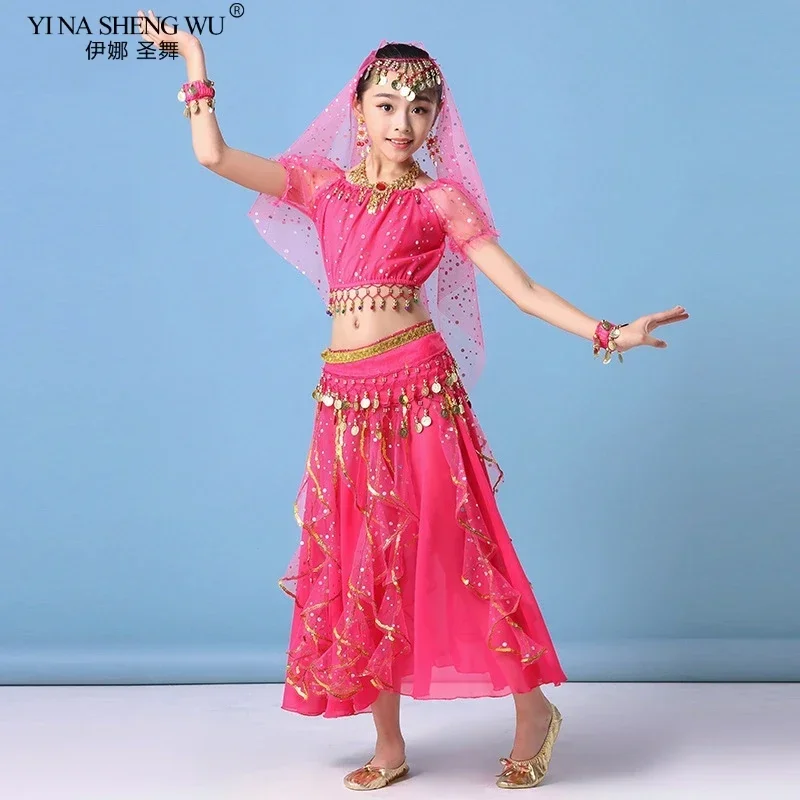 2/7pcs Kids India Bollywood Buikdans Kostuums Set Meisje Oosterse Dans Egypte Buikdansen Prestaties Stadium Kleding Indiase