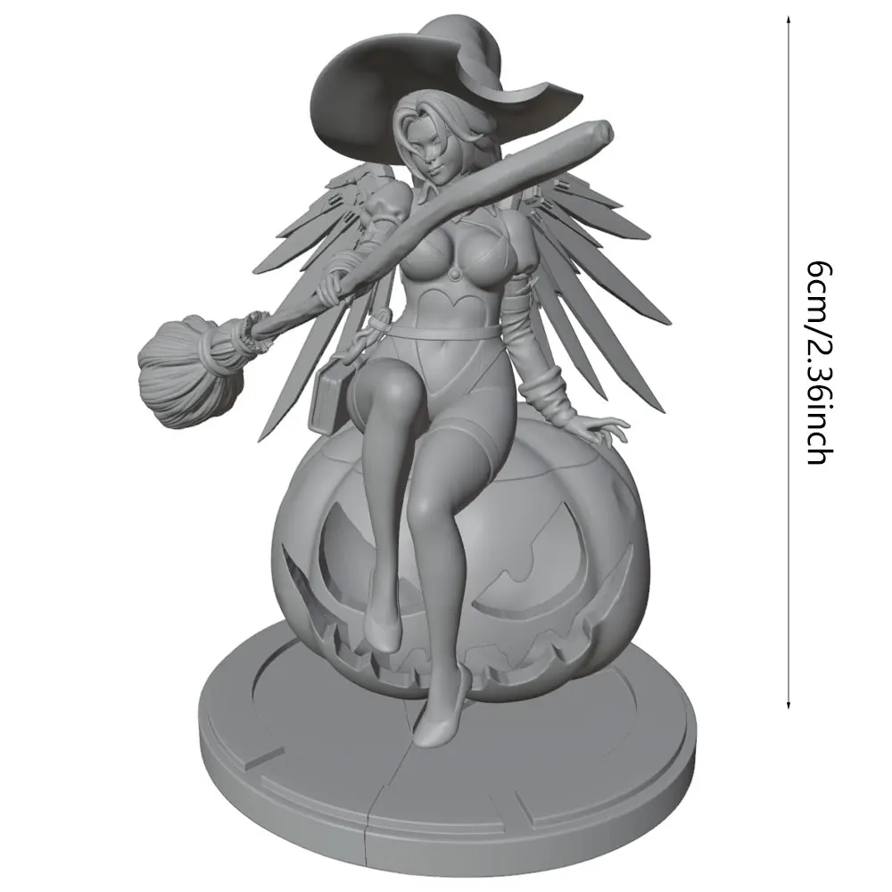 Figura resina bruja en calabaza sin pintar para rol y coleccionismo - imagen 3