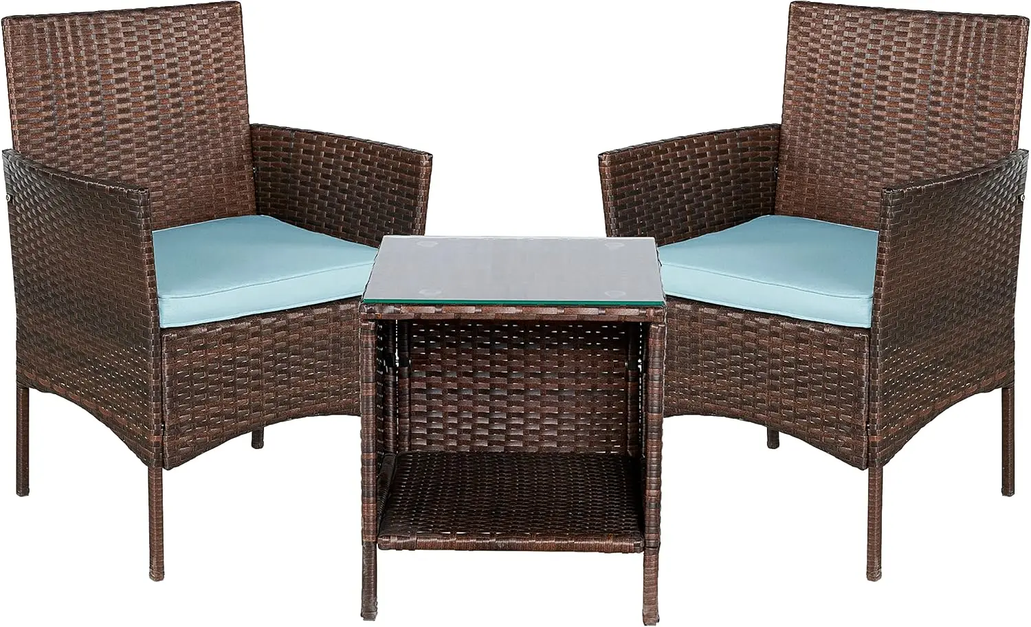 Btexpert Outdoor Wicker Patio Conversation 3 Piece Bistro Set Garden Yard Porch Furniture Space Saving Rattan Two Chairs