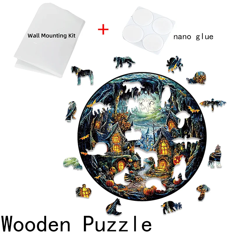 Halloween Horror Town Wooden Jigsaw Puzzle Halloween Atmosphere Wall Decoration Parent-child Interactive Puzzle Game