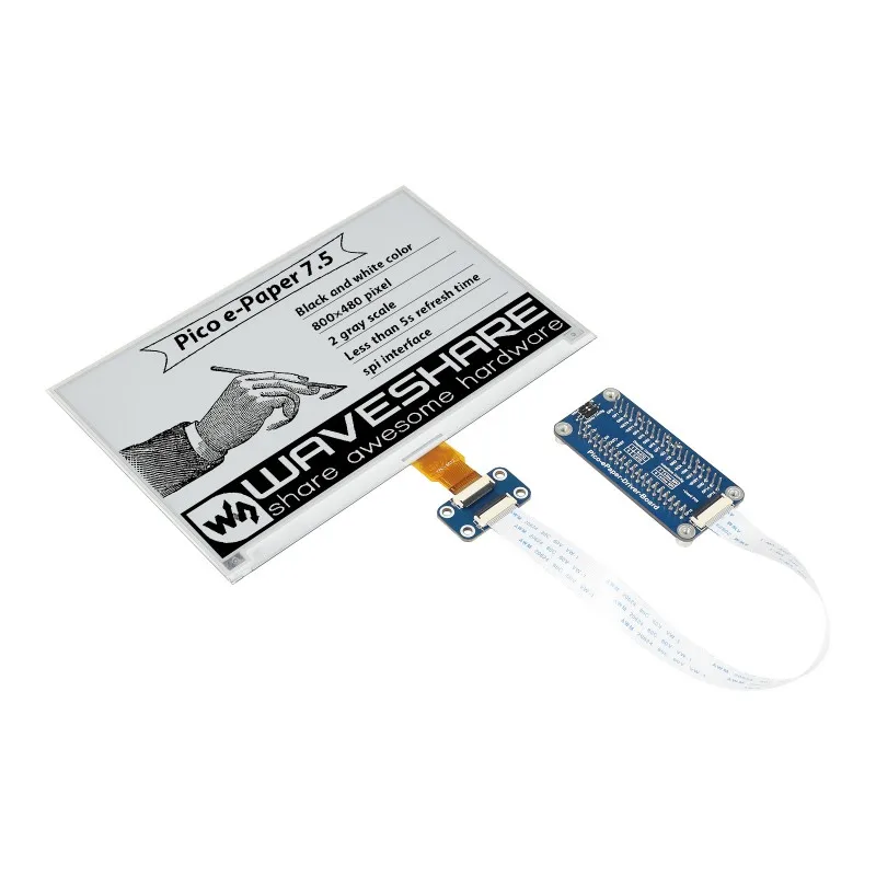 

7.5inch E-Paper E-Ink Display Module for Raspberry Pi Pico, 800×480, Black / White, SPI