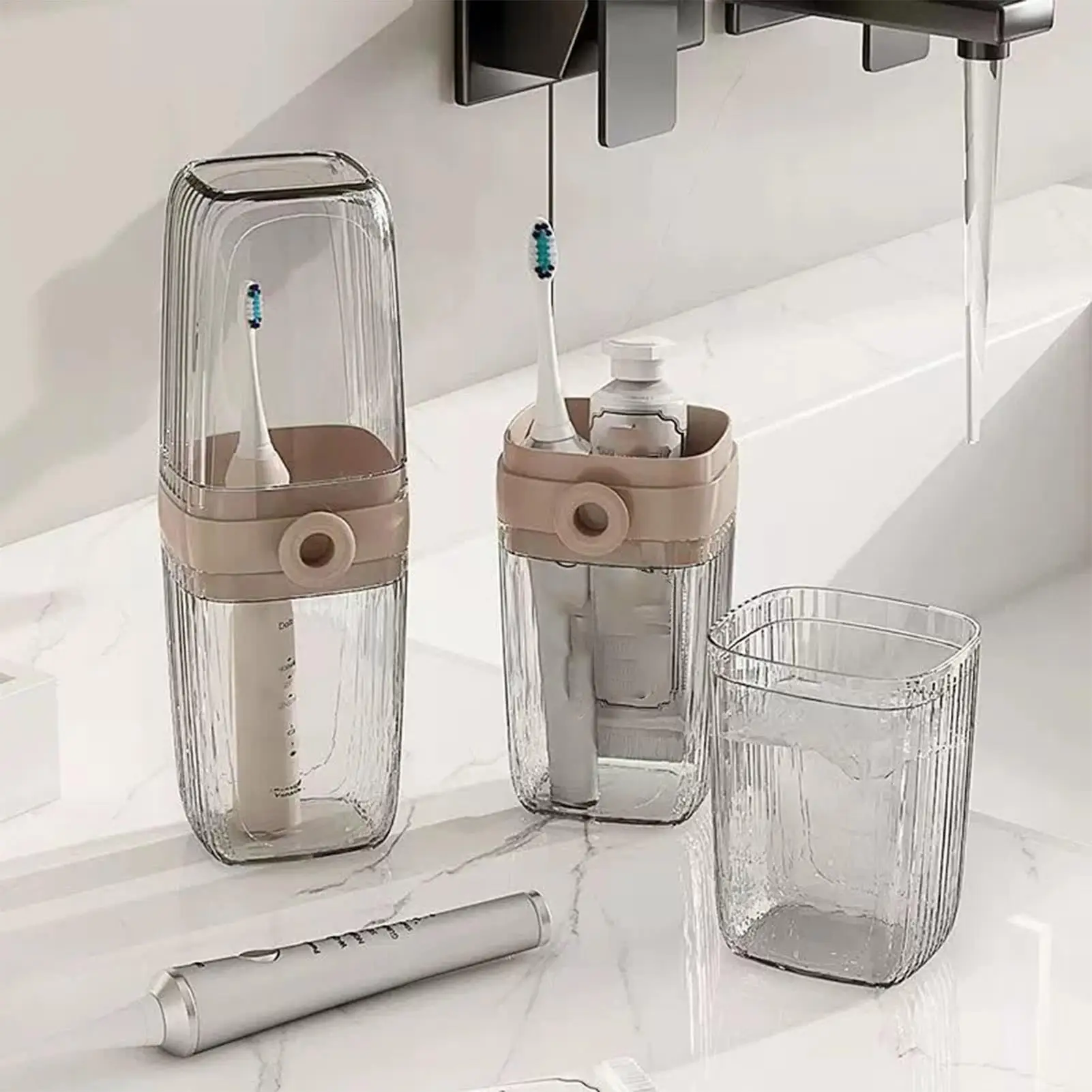 

Travel Toothbrush Case Toothbrush Cup Tooth Brush Container Toothpaste Organizer for Hotel Travel Dorm Home Shower Apartment