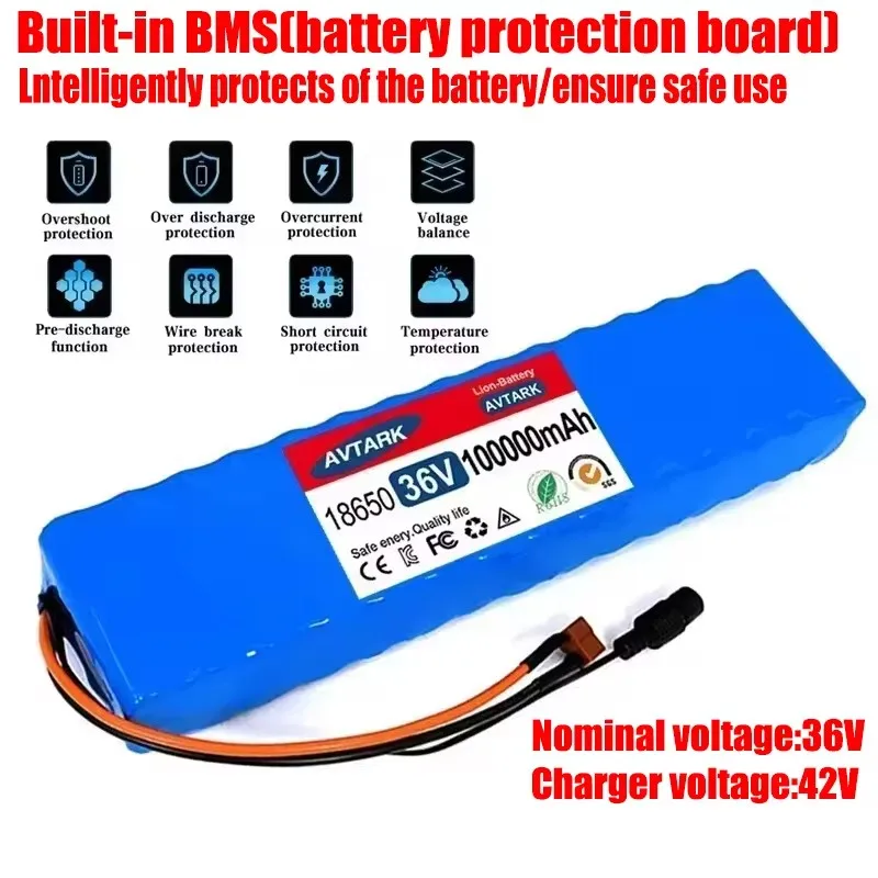 36V 100Ah 18650 Rechargeable Lithium Battery Pack 10S3P 1000W Power Modified Bicycle Scooter Electric Vehicle with BMS