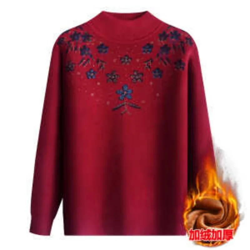 Mamma autunno inverno più maglione di velluto donna di mezza età pullover spesso mezzo collo tartaruga camicia con fondo caldo allentato
