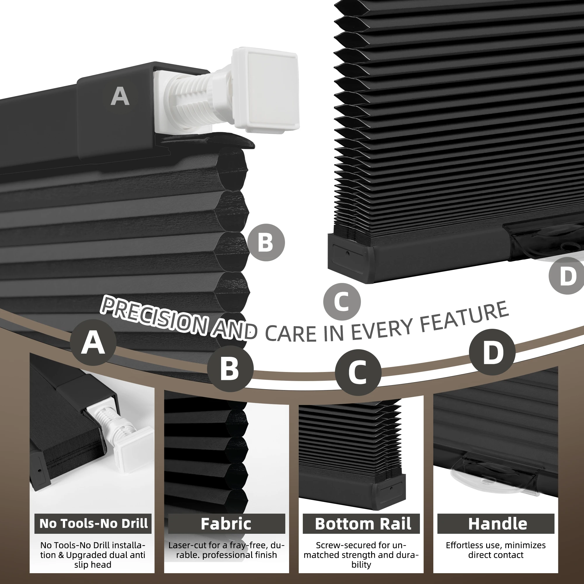 Cordless Blackout Cellular Shades No Drill Honeycomb Blinds for Thermal Insulation And Noise Reduction Indoor Window Treatment