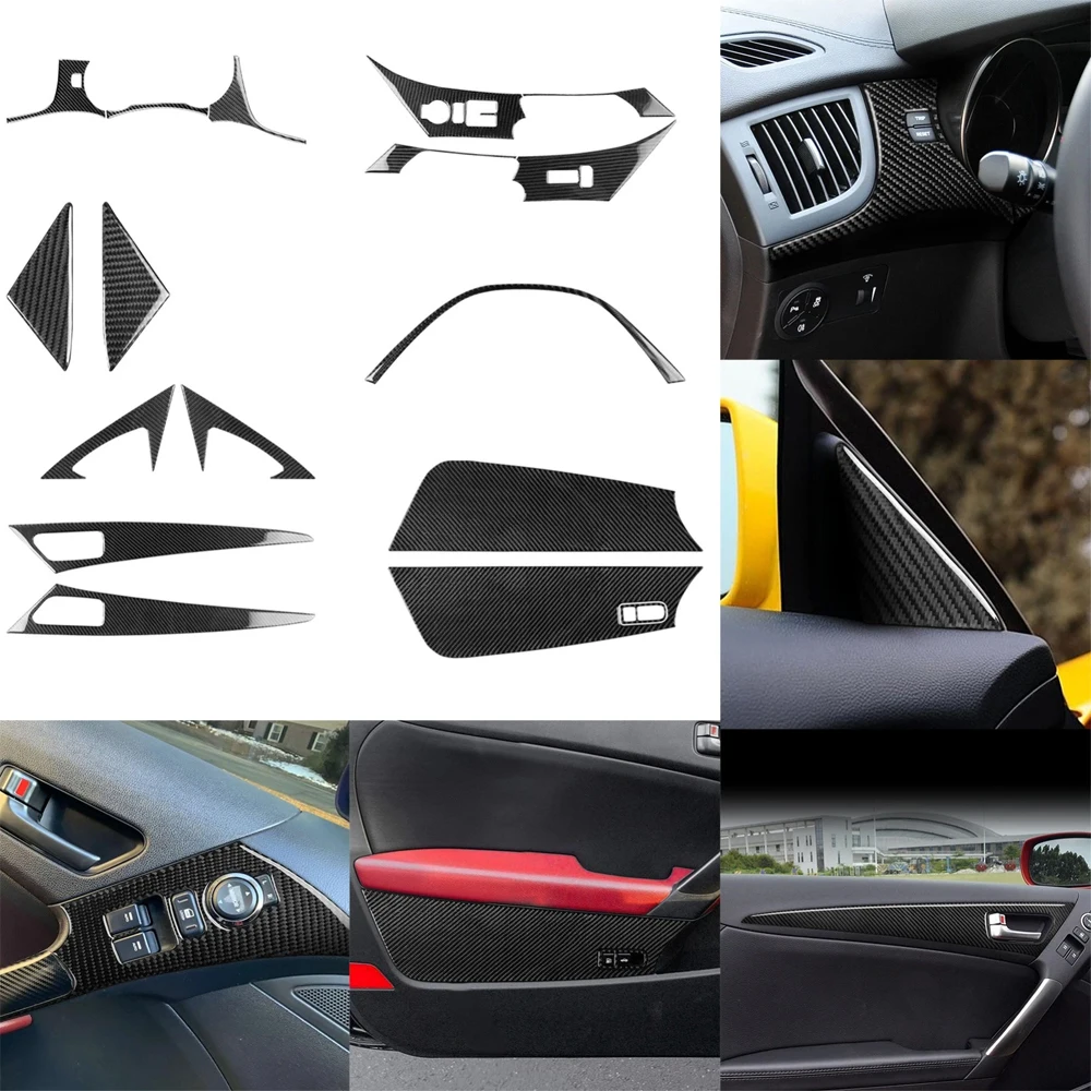 17Pcs Real Carbon Fiber Full Interior Door Window Lifti Handle Trim Kits For Hyundai Genesis Coupe 2013 2013 2014 2015 2016