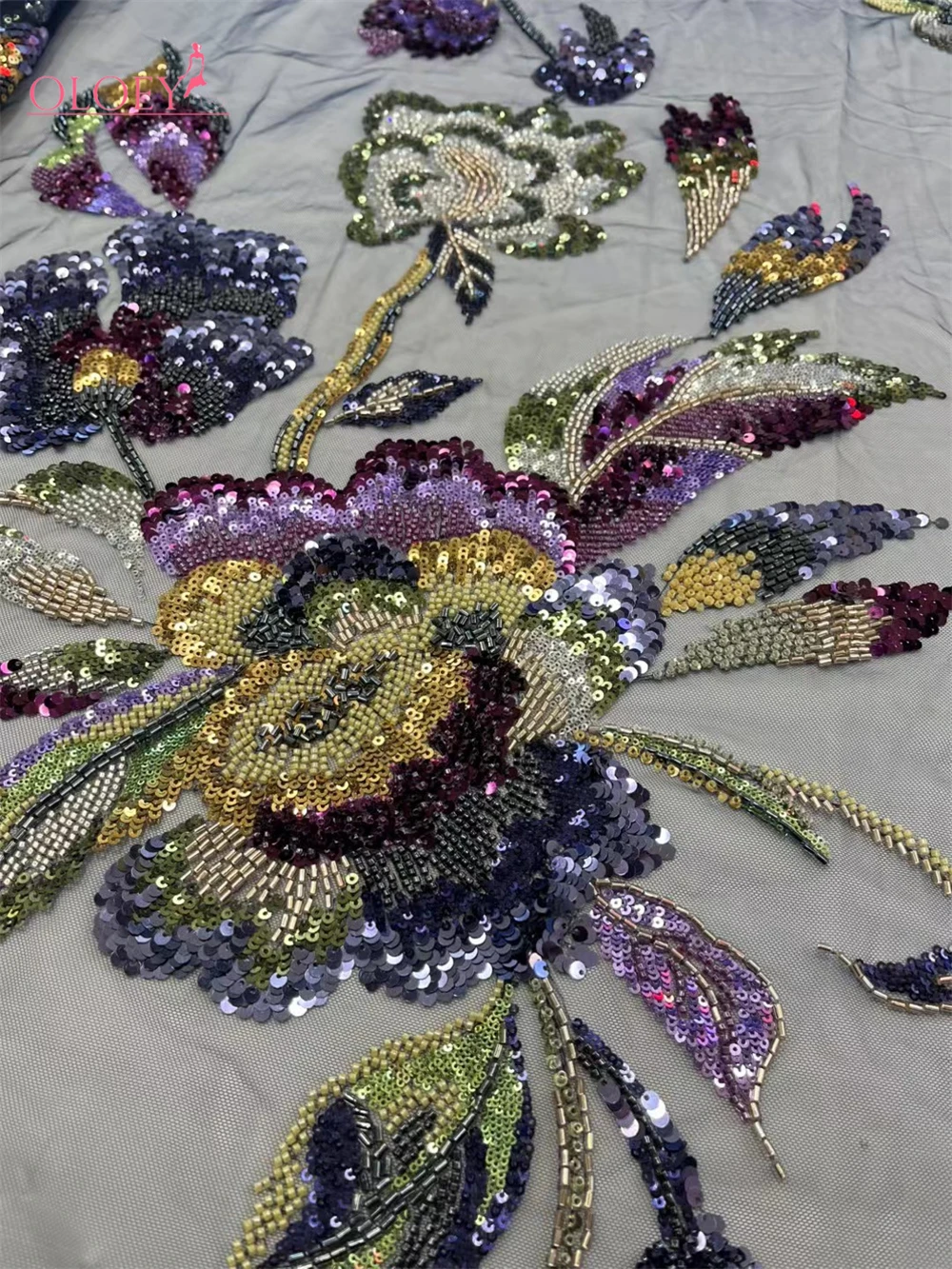 OLOEY Última Novedad en Venta, Tela de Encaje Africana de Moda, Encaje Bordado a Mano de Alta Calidad con Cuentas y Lentejuelas para Vestido de Fiesta o Boda