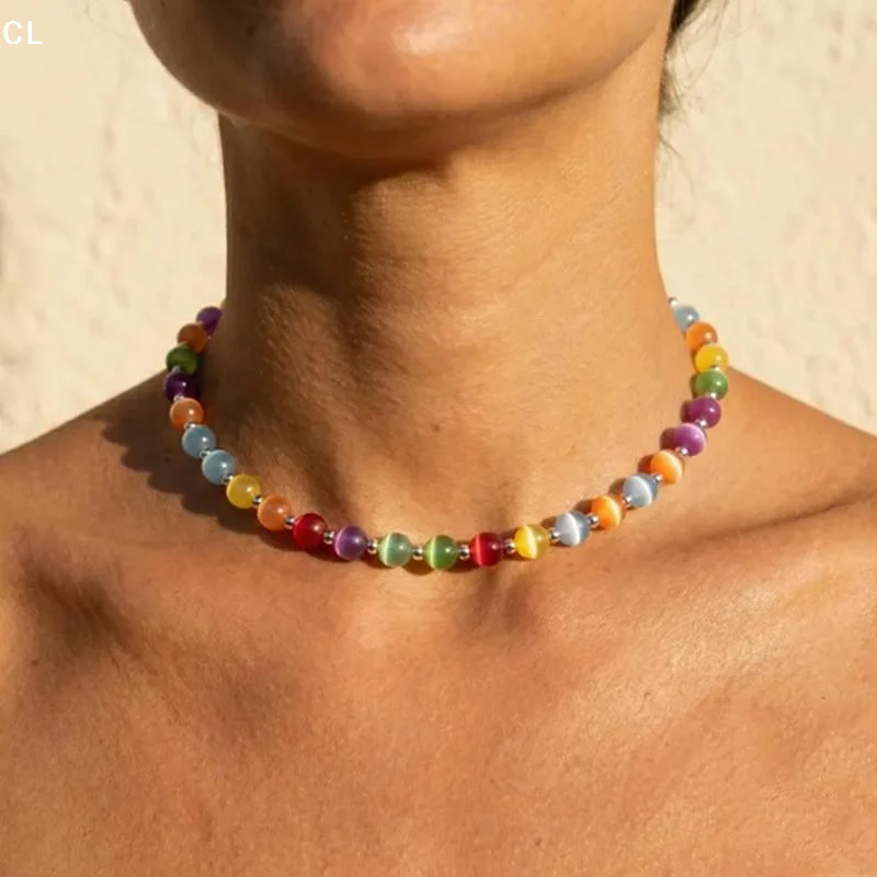 Color Changing Jewelry Beach Outing Jewelry Color Changing Beaded Jewelry Set Uv Reactive Dopamine Necklace Bracelet For Women