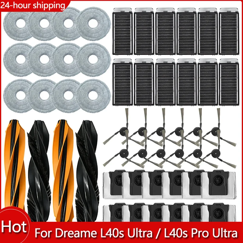 Accessoires de remplacement pour aspirateur Dreame L40s Ultra / L40s Pro Ultra, brosse latérale principale, filtre HEPA, tissus de vadrouille, sac à poussière