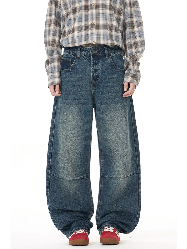 

Осень 2024, мужские винтажные джинсы, модные прямые повседневные брюки, персонализированные свободные широкие брюки, джинсовые брюки-бойфренды