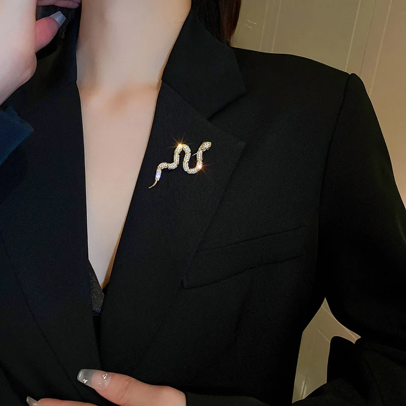 Unique Snake Zircon Brooch Personalized Creative Design Pins Women\'s Suit Coat Accessories Clip Punk Snake-shape Brooch Jewelry