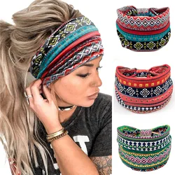 Bohemia Grid Women Headpiece Stretch Turban Hair Accessories Headwear Yoga Run Bandage Hair Bands Headbands Wide Headwrap