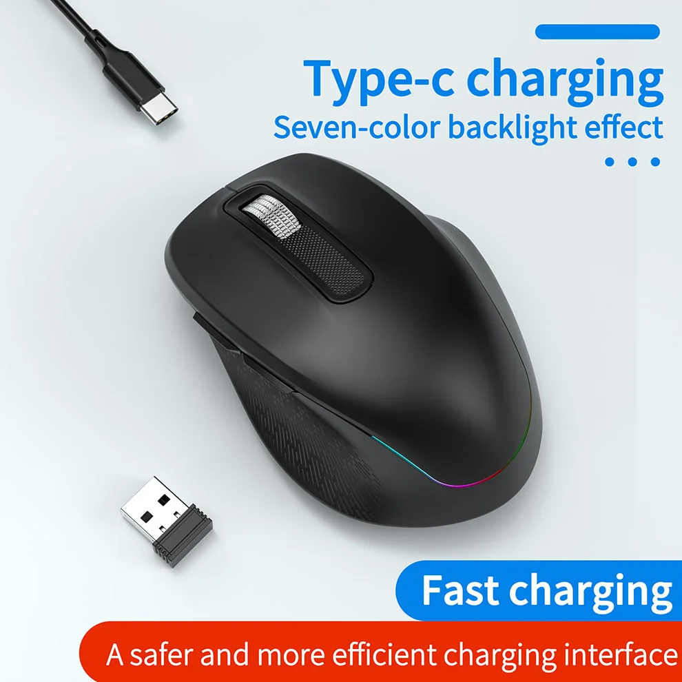 Wireless Gaming Mouse with RGB Backlight Ergonomic Rechargeable Design 2.4G/Bluetooth Compatibility for Laptop PC Mac Users