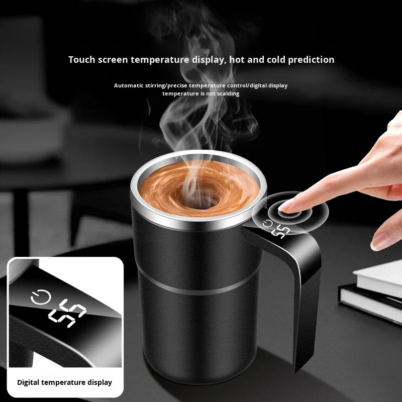 Smart Magnetic Automatic Stirring Cup Button Digital Temperature Display 316 Stainless Steel IPX6 Waterproof Portable Electric