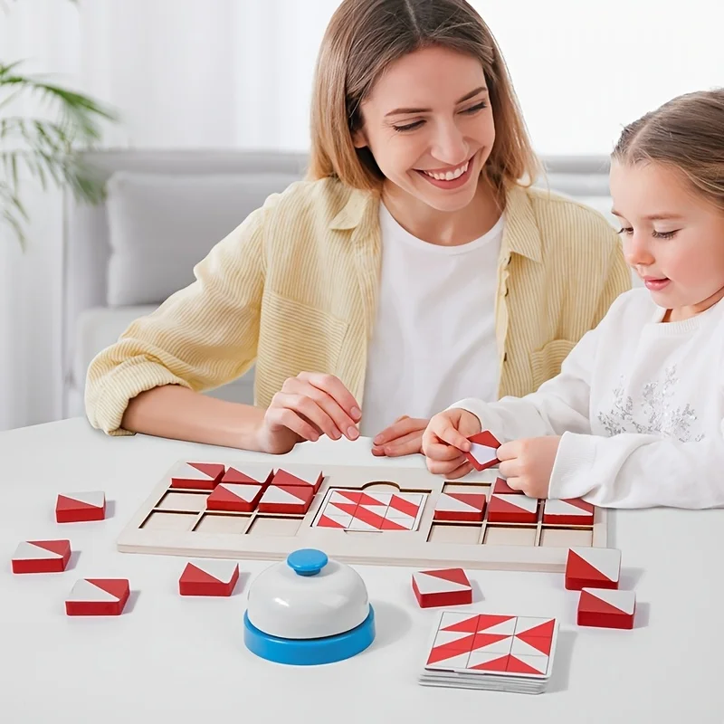 Quebra-cabeça de jogo de batalha de madeira para 2 jogadores, pilha educacional e classificação bloco de construção cérebro teasers brinquedo para pai-filho interativo