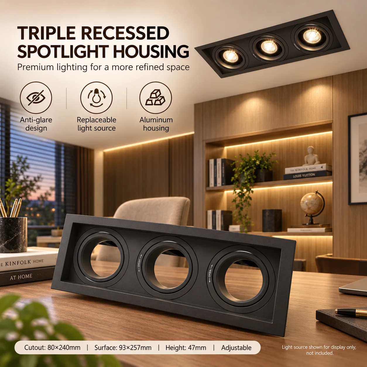 GU10 MR16 Recessed Downlight Frame 80x240mm Cutout Deep Anti Glare Aluminum Adjustable Spotlight Housing Replaceable Bulb Ceilin