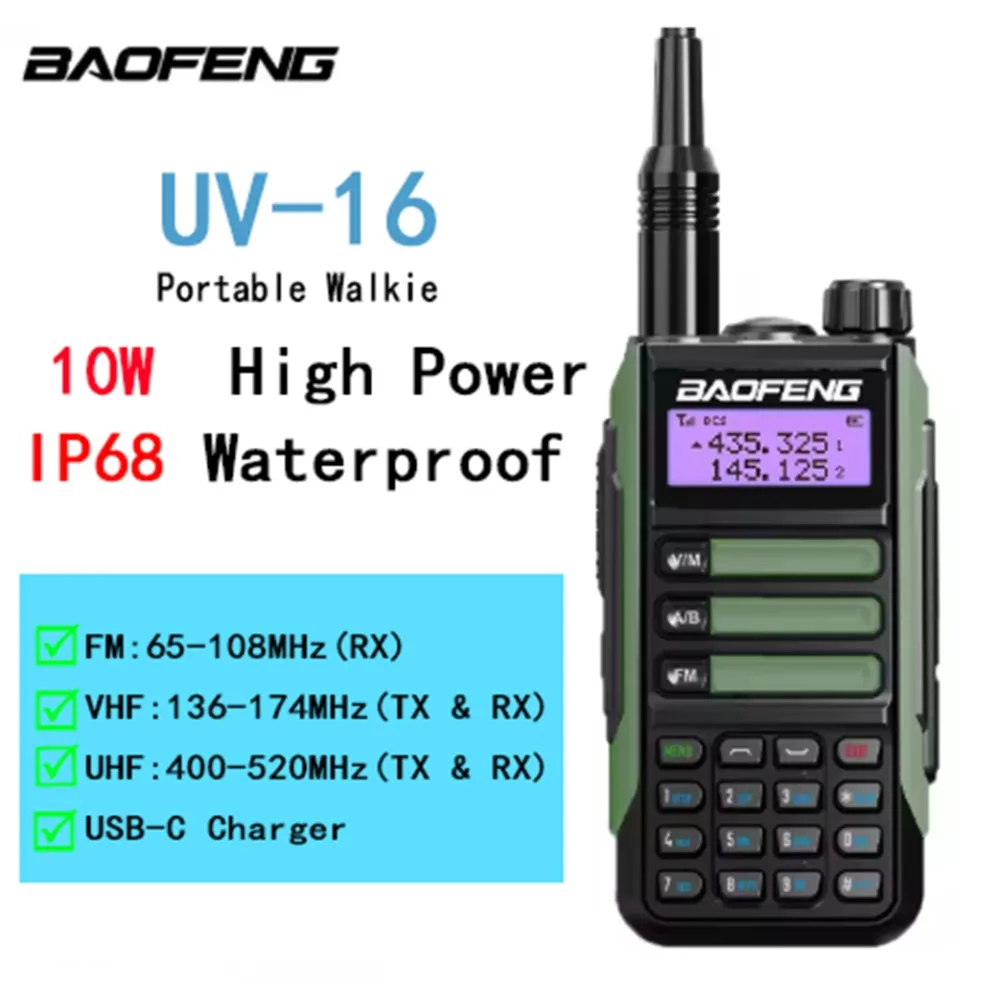 

Радиоприемопередатчик BaoFeng UV-16 Ham — антенна высокой мощности, водонепроницаемая рация дальнего действия и перезаряжаемая рация типа C