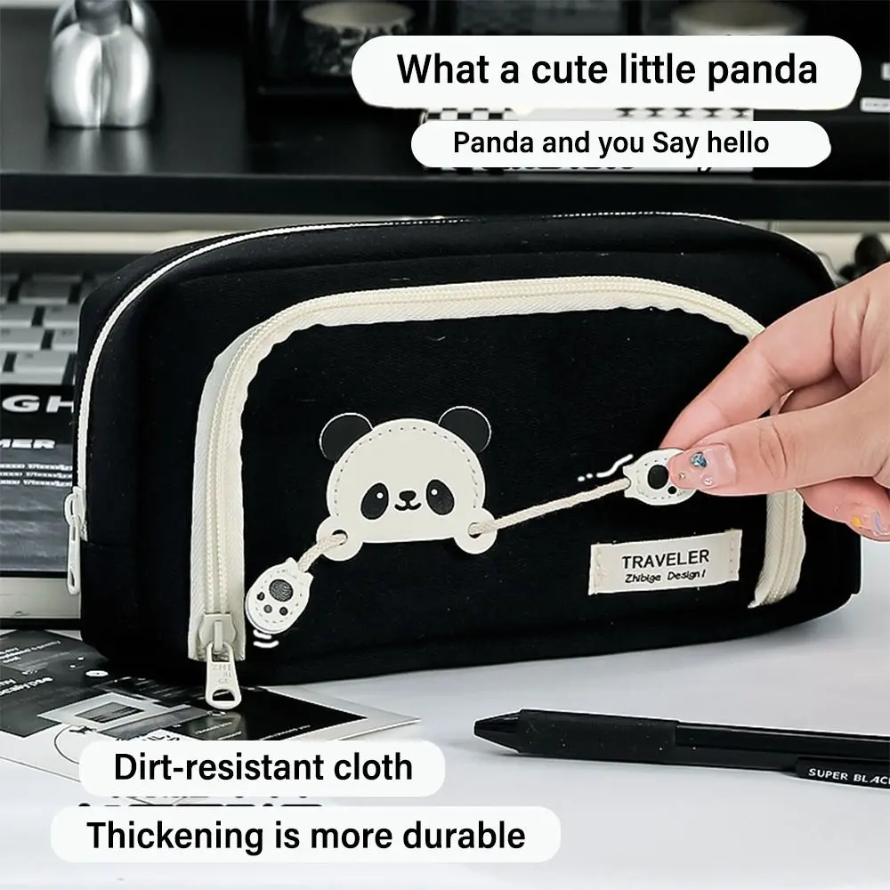 Doppio strato di grande capacità cartone animato Panda penna borsa studente astuccio cerniera cancelleria organizzatore forniture per ufficio scuola