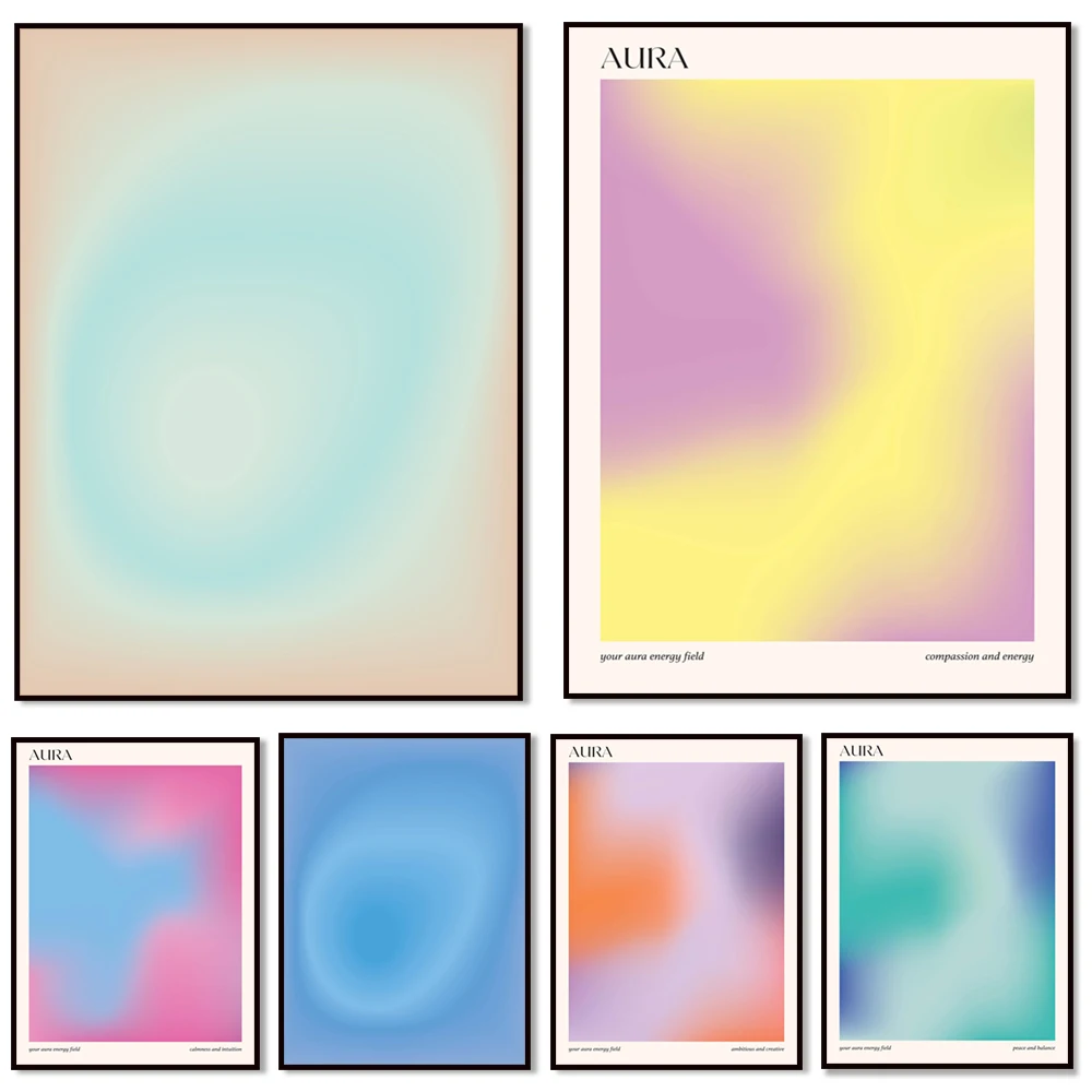 Aura Energy positive affirmation print, colorful aesthetic gradient halo print, spiritual art, modern minimalist design poster