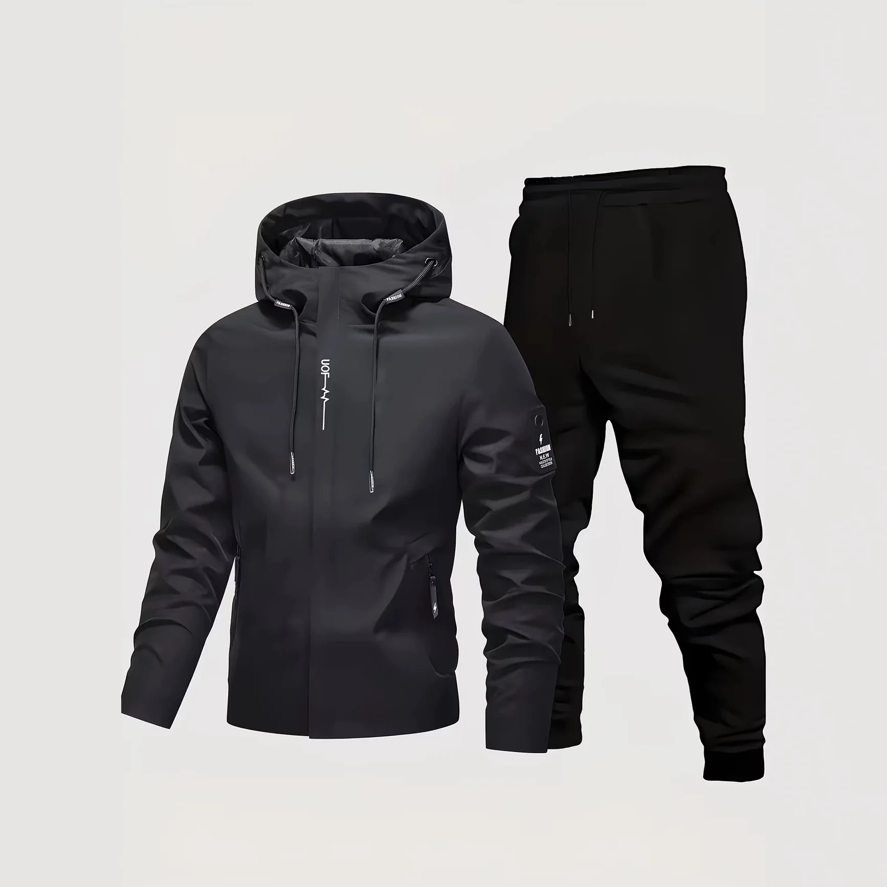 Herren Kapuzen-Sportanzug 2-teilig Frühling Herbst Lässige Winddichte Jacke Jogginghose Jugendliche Mode Streetwear Trainingsanzug Outfit Für M – Detail 5