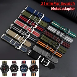 Soft Nylon WatchBand for Swatch 21m Breathable Watch Strap Sports Replacement Wrist Bracelet Men Women Metal Adapter Accessories