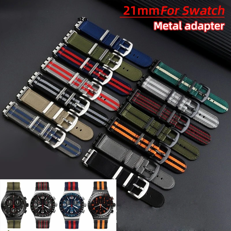 Soft Nylon WatchBand for Swatch 21m Breathable Watch Strap Sports Replacement Wrist Bracelet Men Women Metal Adapter Accessories