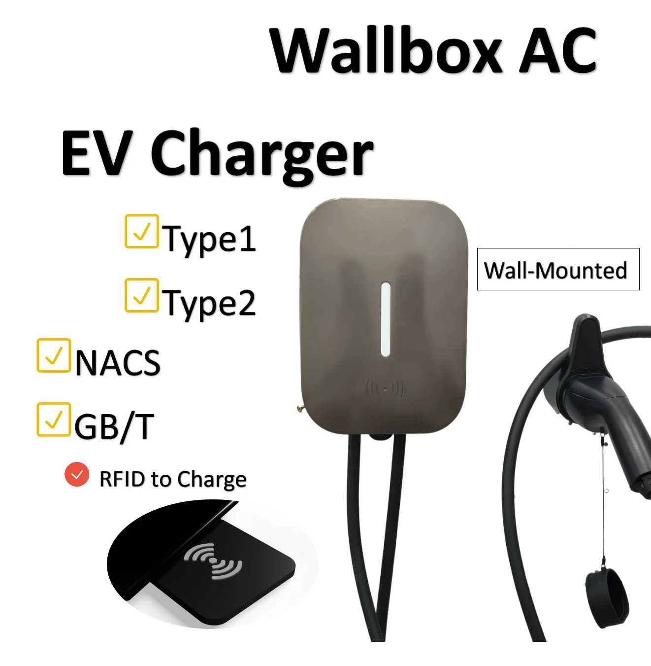 Customizable Wallbox EV Charger 22KW 380V 3.7KG 5M Cable Type2 Interface Plug & Play for New Energy Vehicle Charging