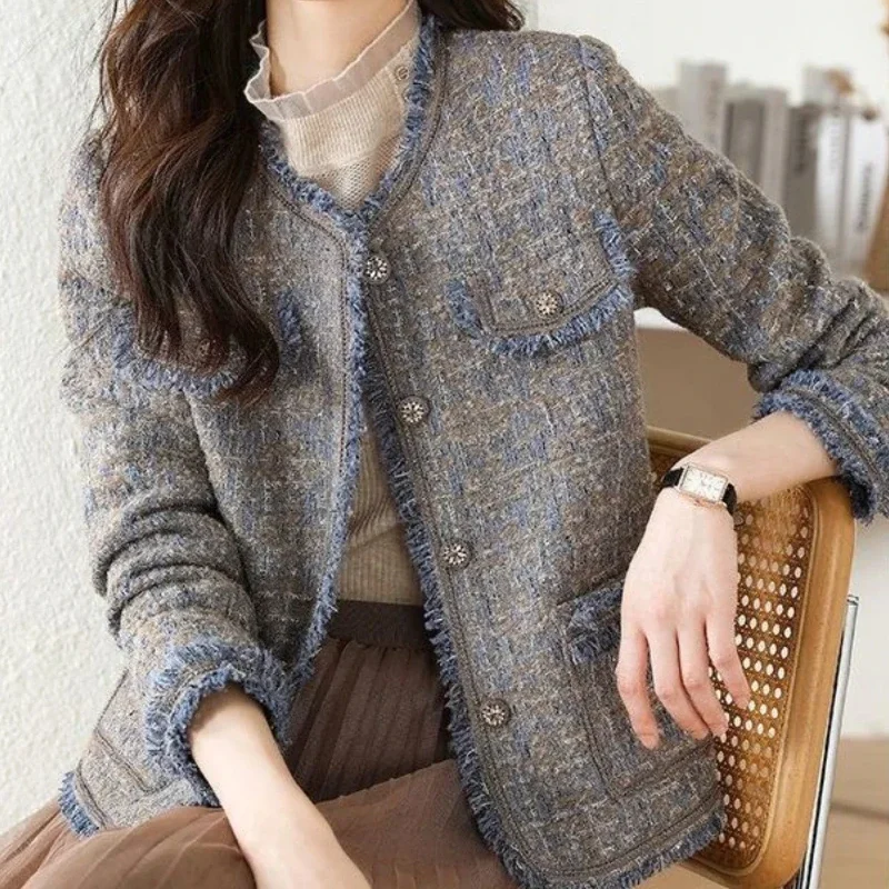 Mixtures Jacket Woman Tassel Autumn Korean Style Clothing Tweed Wool Blend Coat for Women High Quality Luxury New In Cheap Hot