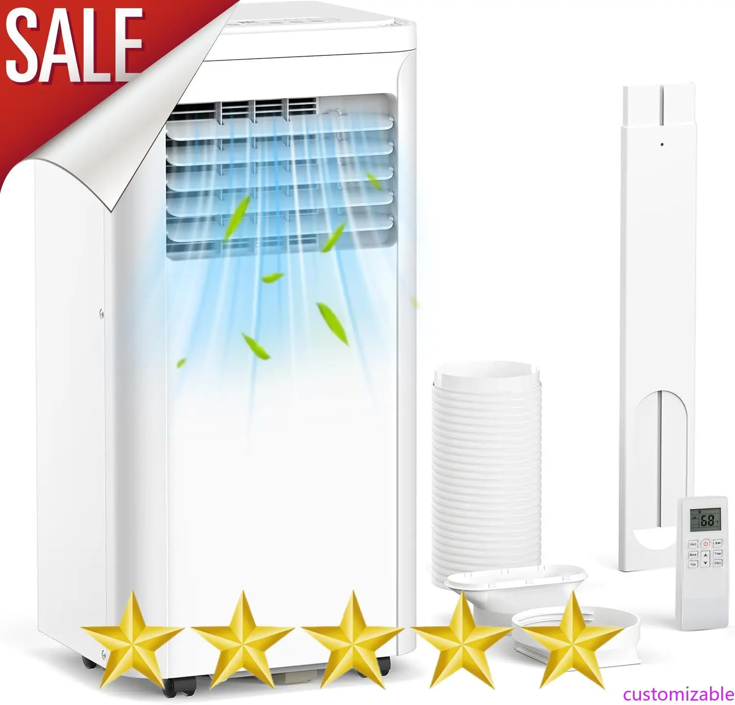 

Customizable 10000 BTU Portable Air Conditioners for Room up 450 Sq. Ft Portable Ac Quiet Unit with Cooling, Dehumidifier,