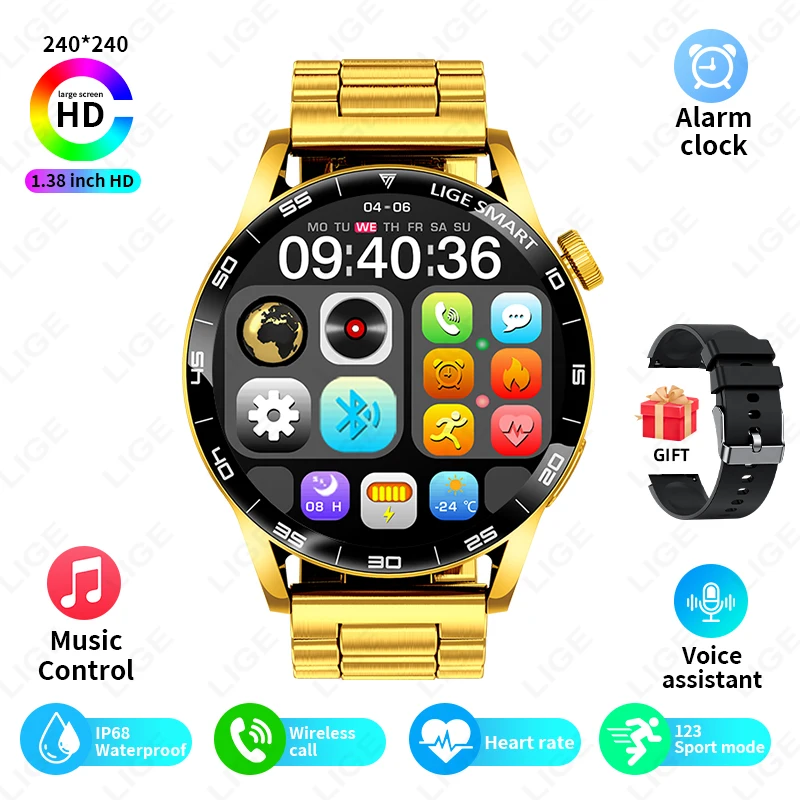 Origineel LUIK Smart Watch Draadloos bellen Weersverwachting Magnetisch opladen Waterdichte muziekbediening Heren smartwatch Android IOS